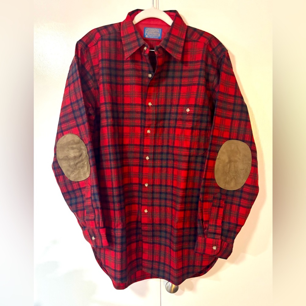 VTG Pendleton Trail Shirt M Virgin Wool Matheson Tartan Elbow Patches USA EUC